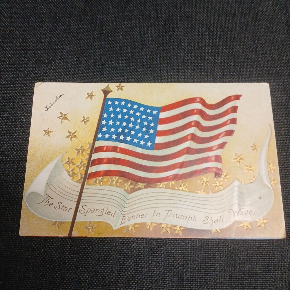 Vintage Postcard Patriotic American US Flag Star Spangled Banner Gold Stars 1908